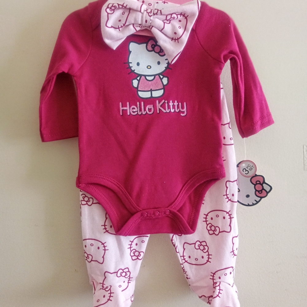 Hello Kitty Fuchsia and Light Pink Kids 3 Piece Footie Set